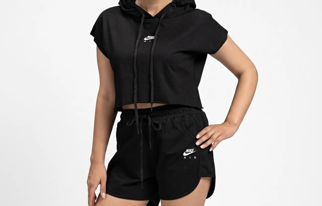 set-crop-hooded-shortak-varzeshi-zanane-nike-air-4 ست کراپ کلاهدار و شلوارک دورس Nike Air